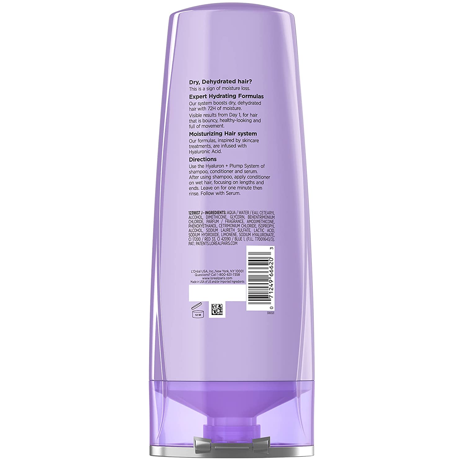 L'Oreal Paris Elvive Hyaluron Plump Hydrating Conditioner for Dehydrated, Dry Hair Infused with Hyaluronic Acid Care Complex, Paraben-Free, 12.6 Fl Oz - Image 3
