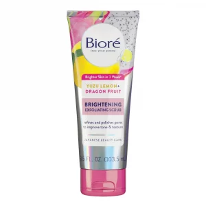 Biore Brightening Exfoliating Scrub, For All Skin Types, Unclog Pores Yuzu Lemon + Dragon Fruit - 3.5 fl oz