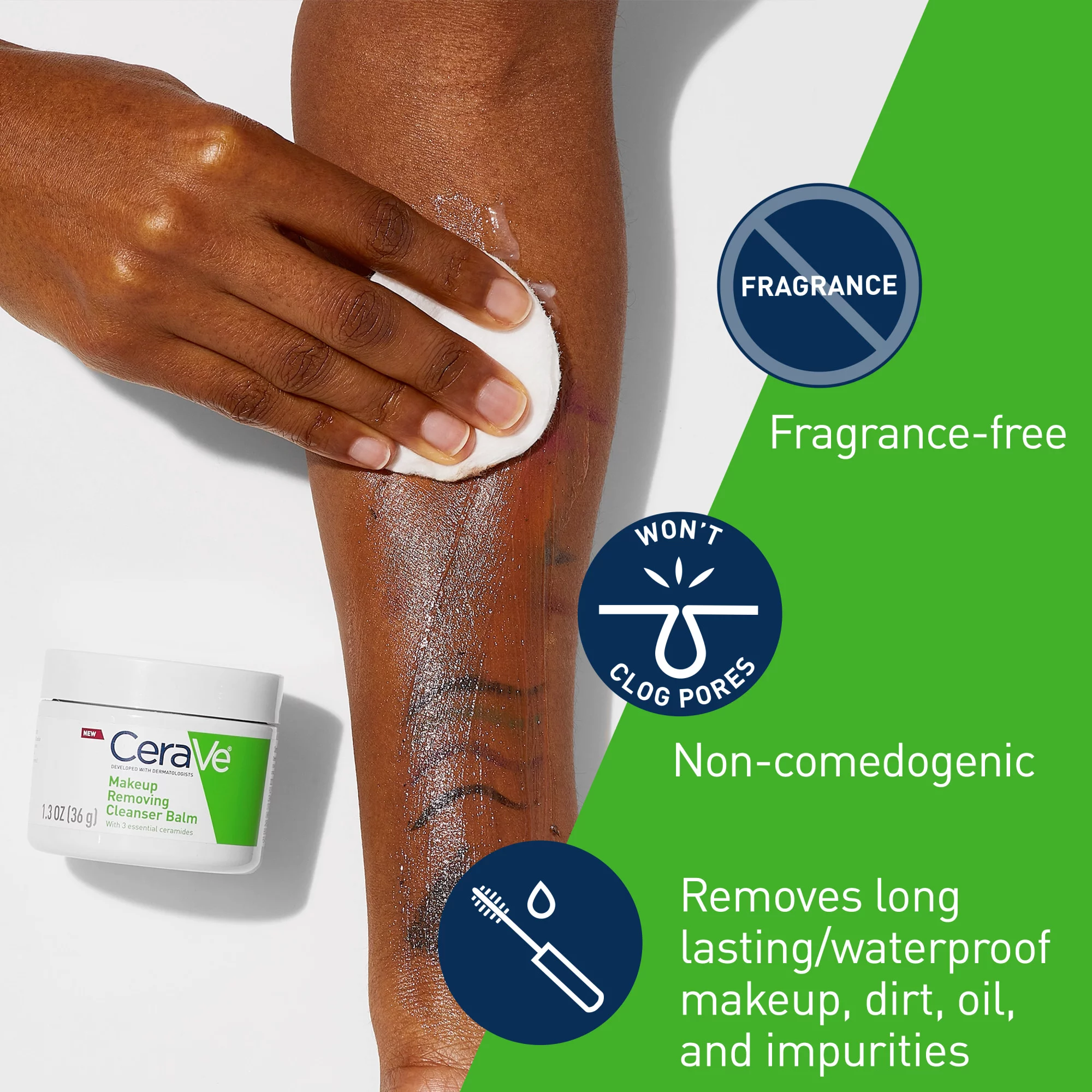 Cerave Hydrating Cleansing Balm, Face Makeup Remover with Ceramides and Plant-based Jojoba Oil, 1.3 oz - Image 4