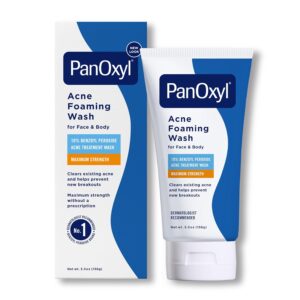 PanOxyl Acne Foaming Wash Benzoyl Peroxide 10% Maximum Strength Antimicrobial, 5.5 Oz (Packaging May Vary) -