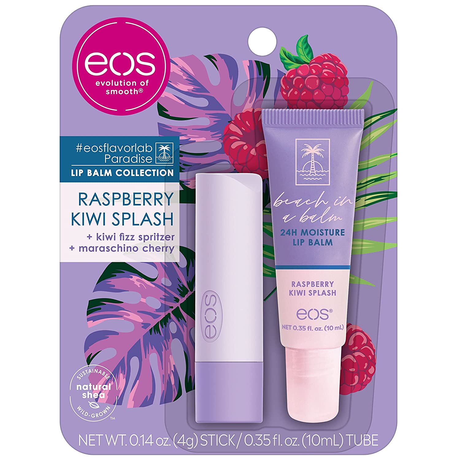 eos FlavorLab Super Soft Shea Lip Balm- Raspberry Kiwi Splash, Overnight Lip Mask and Lip Moisturizer, 24HR Hydration,2 Piece Set