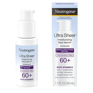 Neutrogena Ultra Sheer Moisturizing Face Serum with Vitamin E & SPF 60+, All Day Facial Sunscreen Serum with Broad Spectrum UVA/UVB Protection, Fragrance-Free,1.7 oz