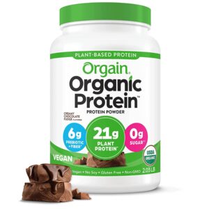 Orgain Organic Vegan Protein Powder, Creamy Chocolate Fudge - 21g of Plant Based Protein, Low Net Carbs, Non Dairy, Gluten Free, No Sugar Added, Soy Free, Kosher, Non-GMO, 2.03 Lb (Packaging May Vary)