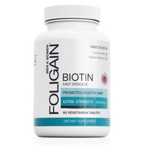 Foligain Biotin 10,000mcg Fast Dissolve (Cherry Flavor) 60 Tablets, 60 Count
