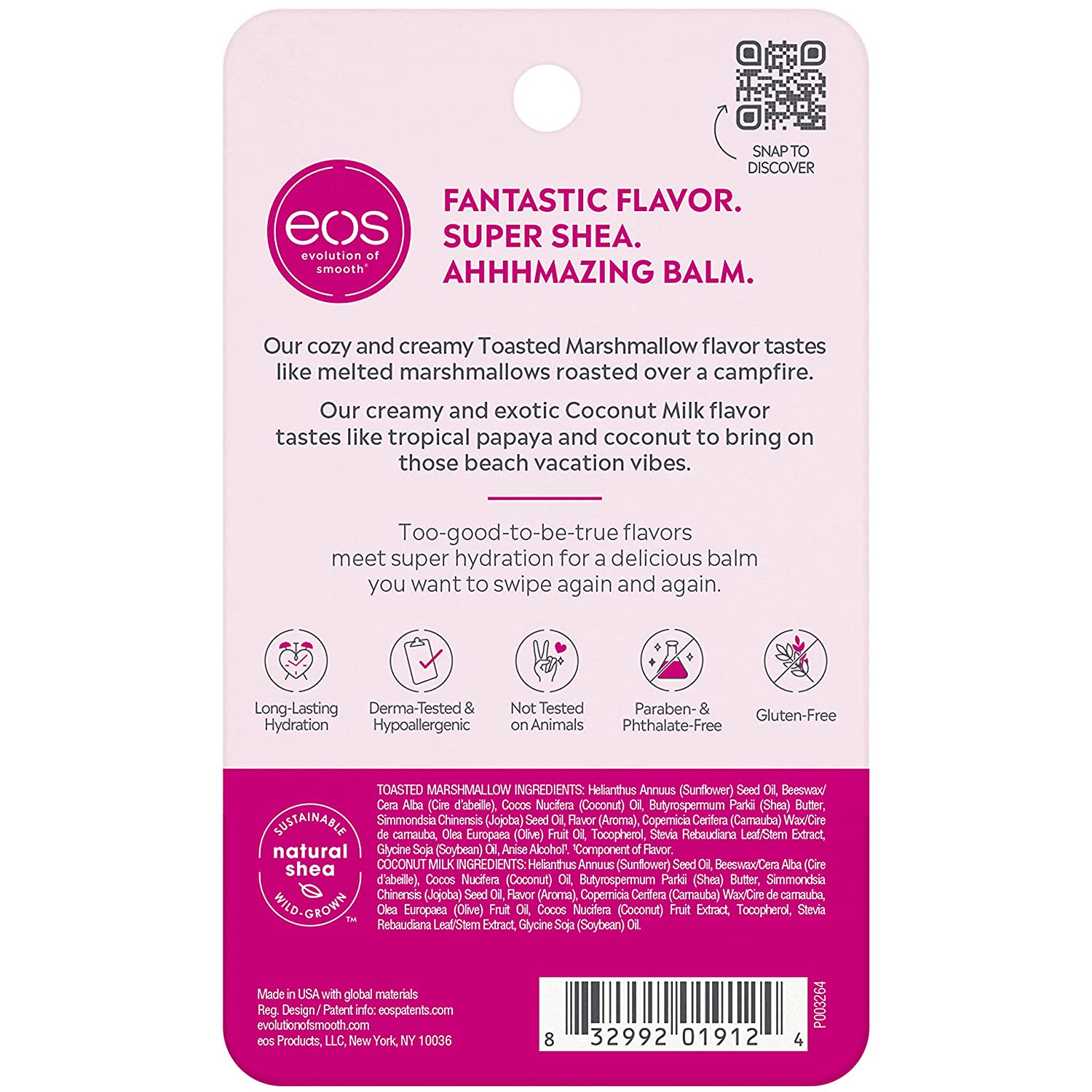 eos Super Soft Shea Balm for Moisturizing Dry Lips, Toasted Marshmallow and Coconut Milk, 24 Hour Hydration, Gluten Free, 0.14 Oz, Pack of 2 - Image 6