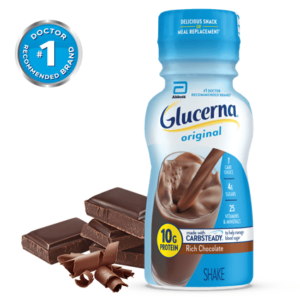 Glucerna Nutritional Shake, Diabetic Drink to Support Blood Sugar Management, 10g Protein, 180 Calories, Rich Chocolate, 8-fl-oz Bottle