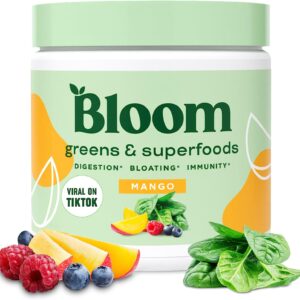 Bloom Nutrition Super Greens Powder Smoothie & Juice Mix - Probiotics for Digestive Health & Bloating Relief for Women, Digestive Enzymes with Superfoods Spirulina & Chlorella for Gut Health (Mango)