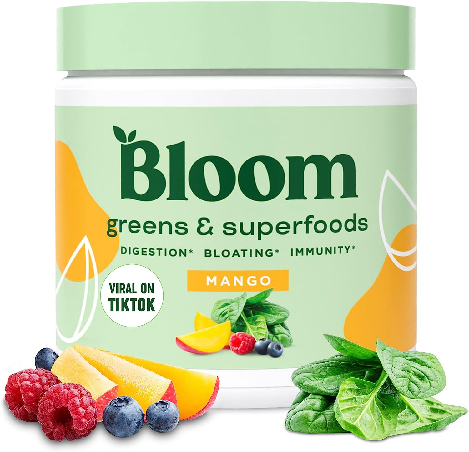Bloom Nutrition Super Greens Powder Smoothie & Juice Mix - Probiotics for Digestive Health & Bloating Relief for Women, Digestive Enzymes with Superfoods Spirulina & Chlorella for Gut Health (Mango)