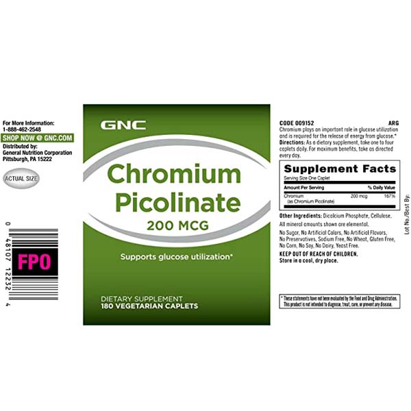 GNC Chromium Picolinate 200mcg – 90 Tablets - Image 4