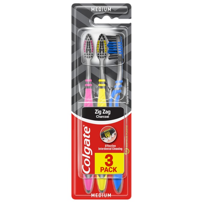 Colgate ZigZag Charcoal Toothbrush 3 Pack -SOFT