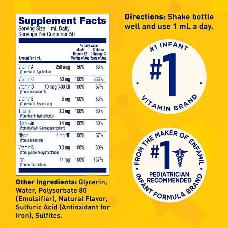 Enfamil Poly-Vi-Sol Liquid Multivitamin Supplement and Iron for Infants and Toddlers 50 mL dropper bottle - Image 4