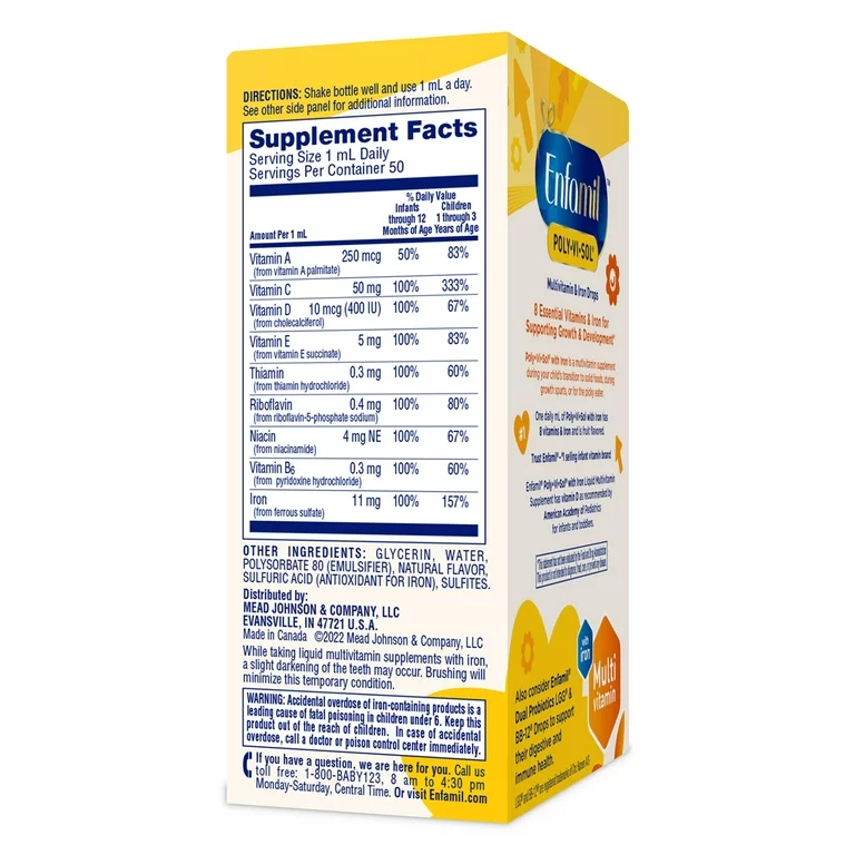 Enfamil Poly-Vi-Sol Liquid Multivitamin Supplement and Iron for Infants and Toddlers 50 mL dropper bottle - Image 8