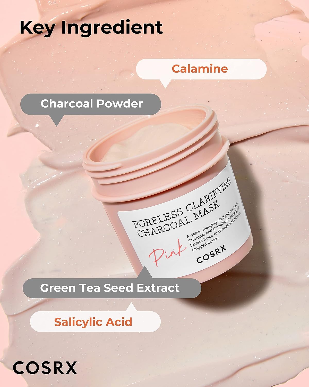 COSRX Pink Pore Clarifying Charcoal Mask 3.8 fl. oz / 110g Blackheads, Pores, Acne Control, Color Changing Fun Skincare, Detox Face Clay Mask - Image 5