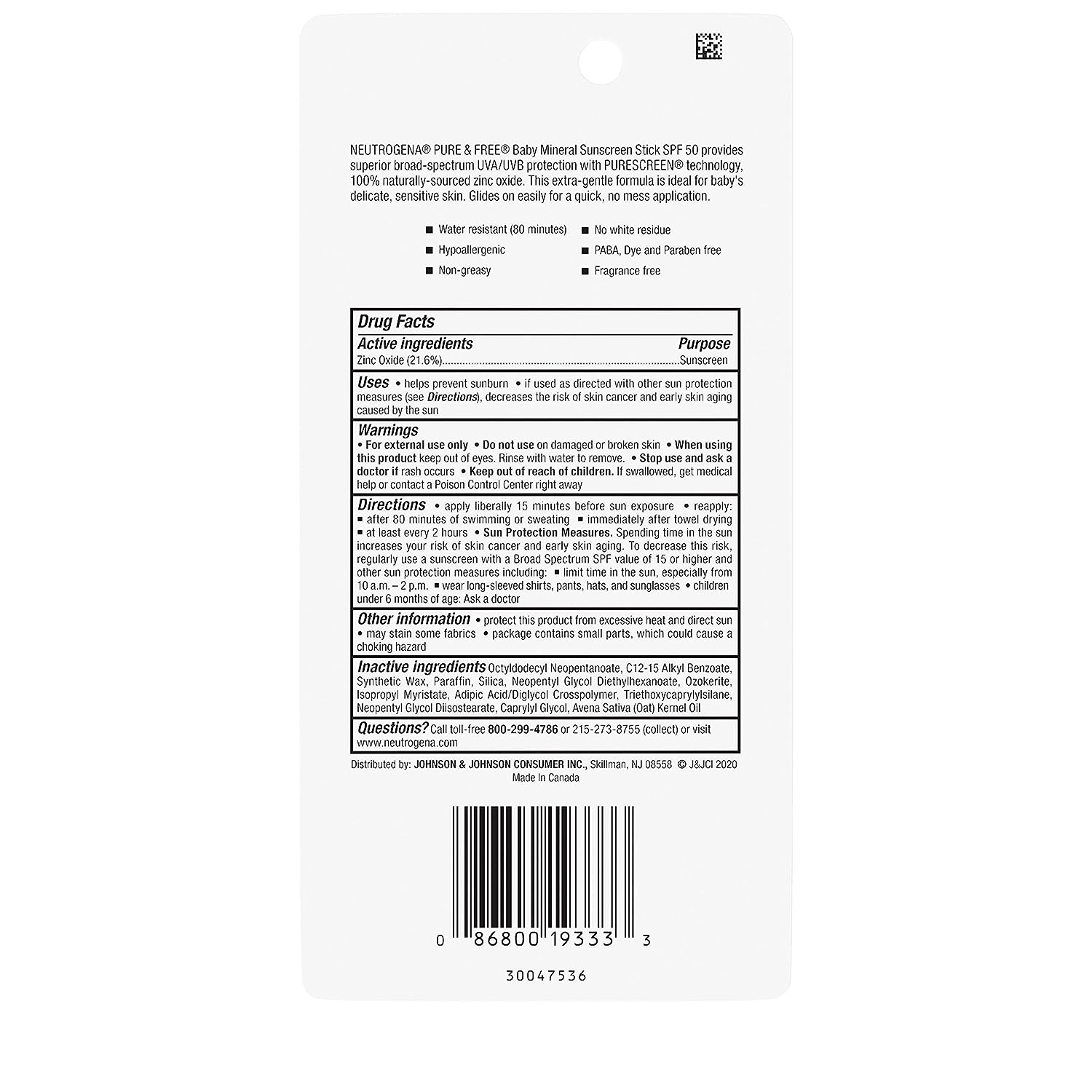 Neutrogena Pure & Free Baby Mineral Sunscreen Stick with Broad Spectrum SPF 50, Baby Face & Body Sunscreen, 0.47 oz - Image 3