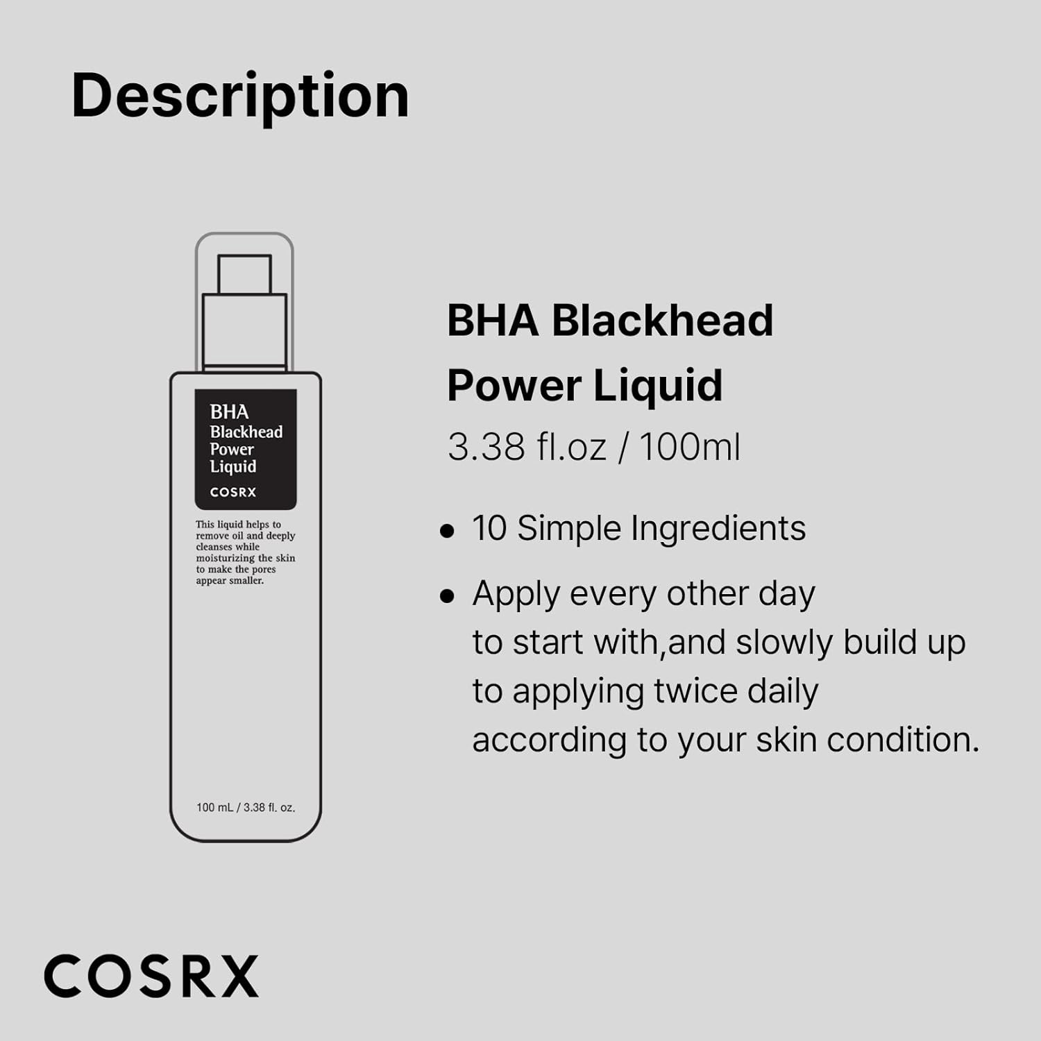 COSRX Niacinamide 2% + BHA 4% Blackhead Exfoliant Toner 3.38 fl.oz / 100ml - Image 4