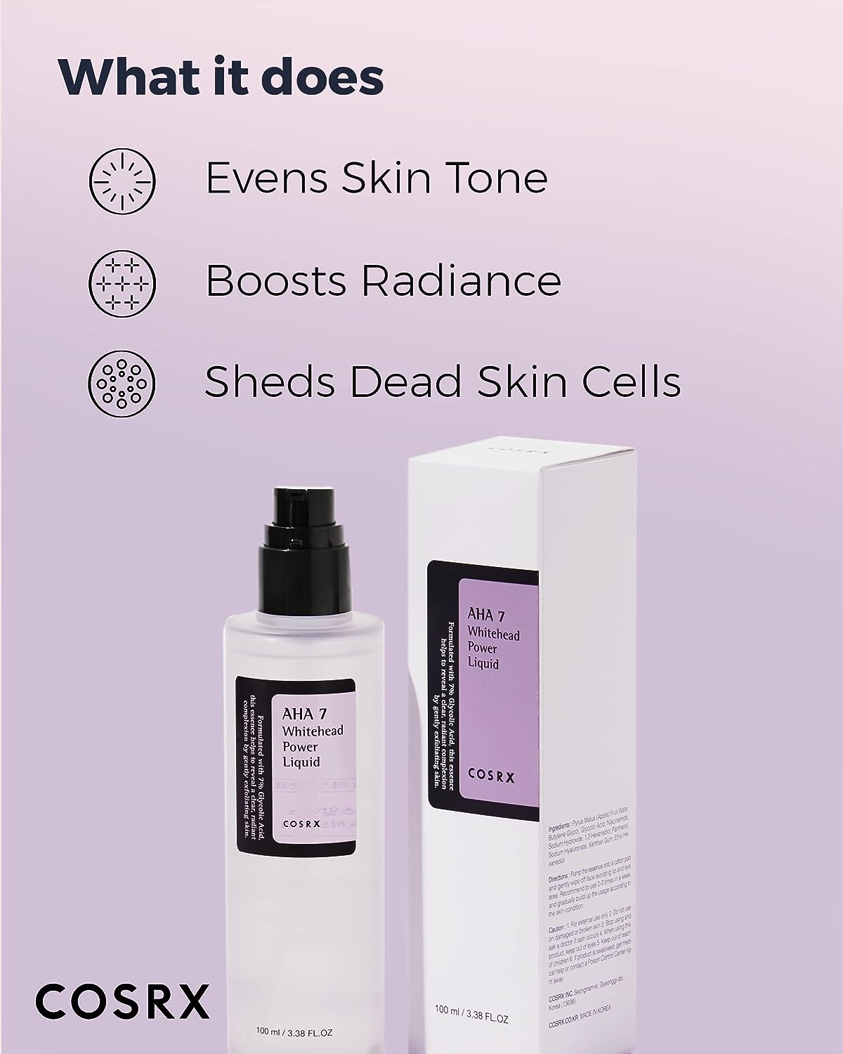 COSRX AHA 7 Whitehead Power Liquid, 3.38 fl.oz / 100ml, Whitehead Remover, Glycolic Acid 7%, AHA Exfoliant - Image 7