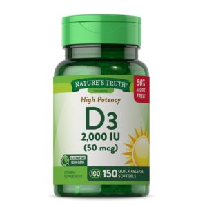 Nature's Truth Vitamin D3 | 2000 IU | 150 Softgels | High Potency | Non-GMO, Gluten Free Supplement
