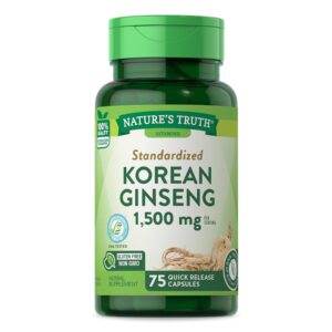 Nature's Truth Korean Ginseng Capsules | 75 Count | Standardized Extract from Ginseng Root | Non-GMO, Gluten Free Supplement