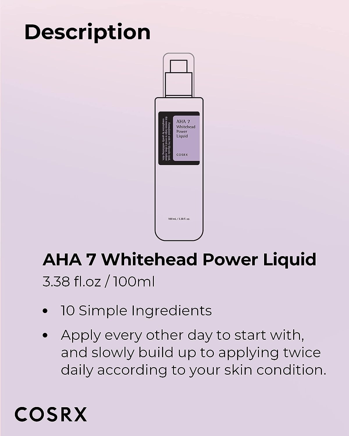 COSRX AHA 7 Whitehead Power Liquid, 3.38 fl.oz / 100ml, Whitehead Remover, Glycolic Acid 7%, AHA Exfoliant - Image 3