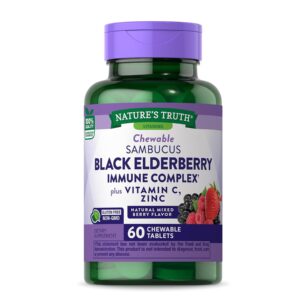 Nature's Truth Black Elderberry Immune Complex | 60 Chewable Tablets | Plus Vitamin C & Zinc | Natural Mixed Berry Flavor | Vegetarian
