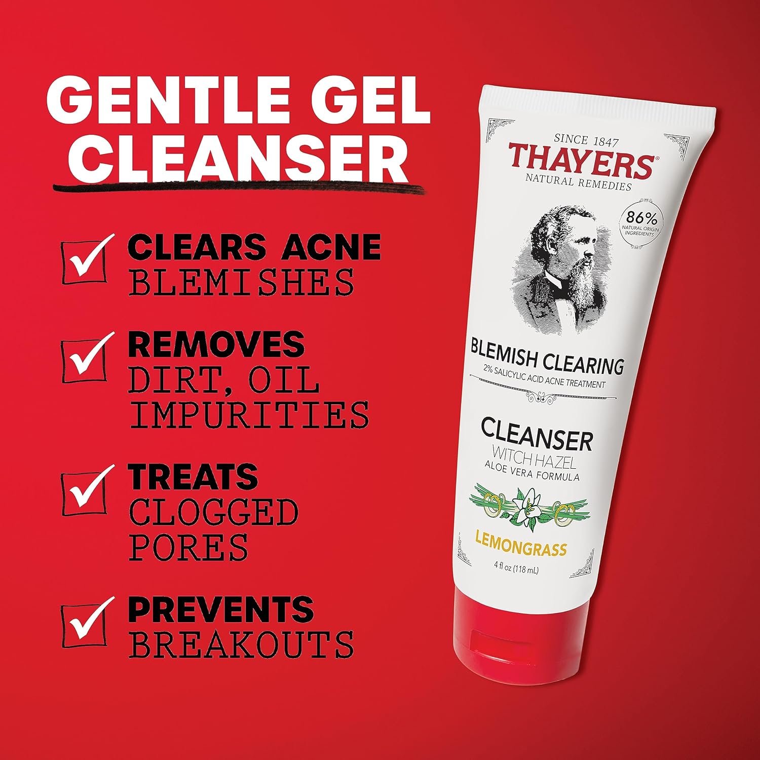 THAYERS Witch Hazel Blemish, White, Cleanser, Lemon, 4 Fl Oz - Image 3