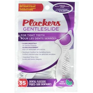 Plackers Gentleslide for Tight Teeth Cool Mint Flavor with Tarter Pick 35 Dental Flossers