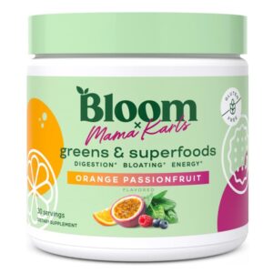 Bloom Nutrition x Mama Karls Super Greens Powder Juice Mix - Probiotics for Digestive Health & Bloating Relief for Women, Digestive Enzymes w/Spirulina & Chlorella for Gut Health (Orange Passionfruit)