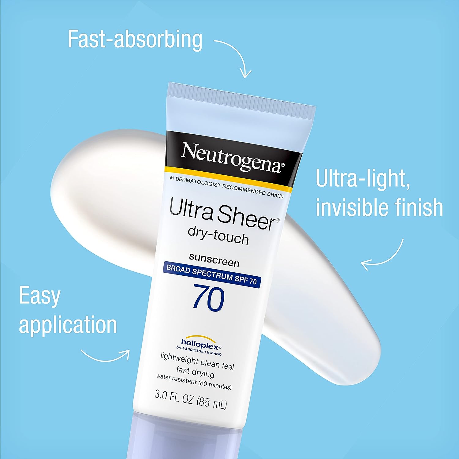 Neutrogena Ultra Sheer Dry-Touch Water Resistant and Non-Greasy Sunscreen Lotion with Broad Spectrum SPF 70, 3 Fl Oz - Image 4