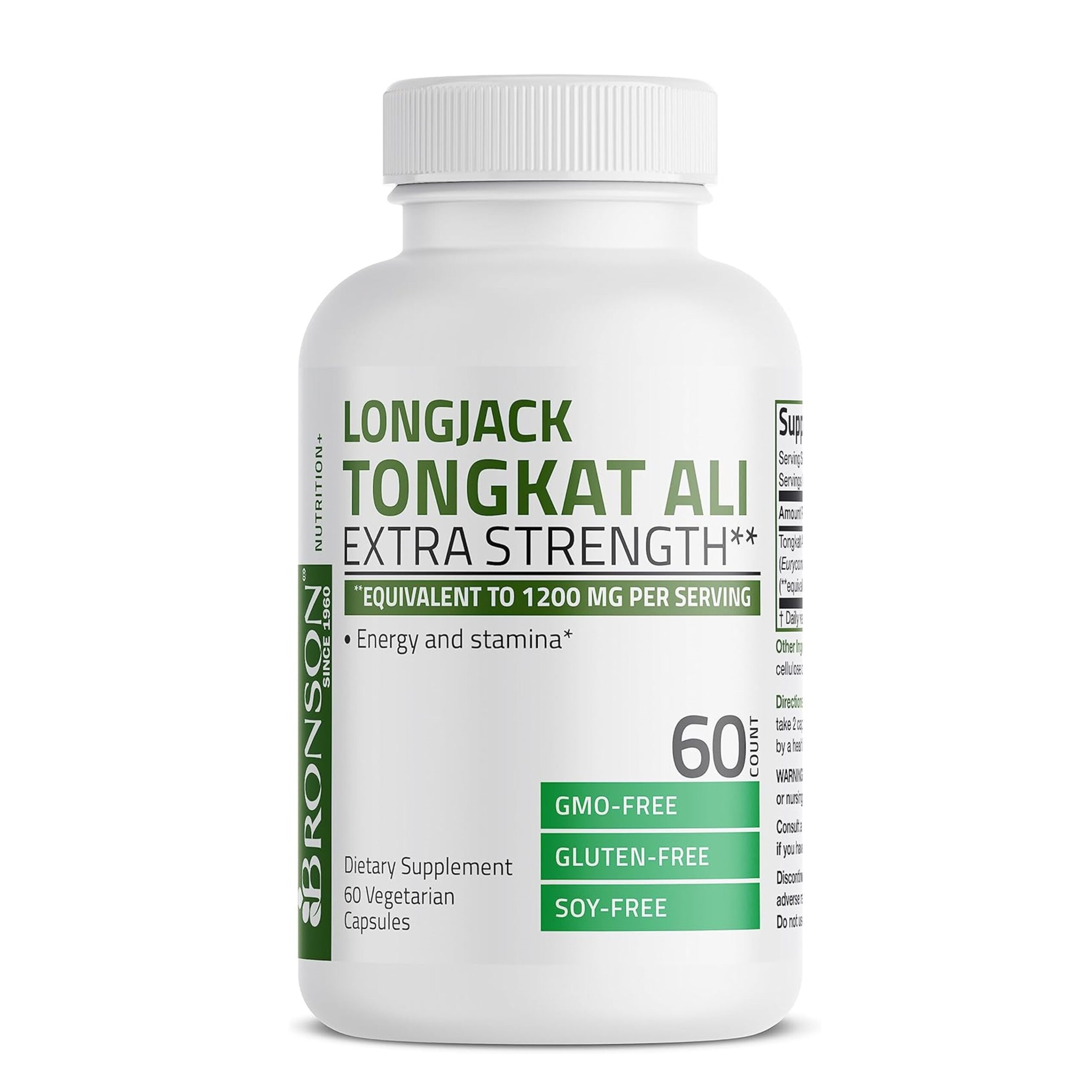 Bronson Longjack Tongkat Ali 1200mg Extra Strength 1200mg Per Serving, Supports Energy, Non-GMO, 60 Vegetarian Capsules