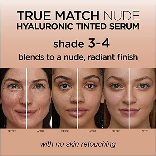 LOreal Paris True Match Nude Hyaluronic Tinted Serum Foundation with 1% Hyaluronic acid, Light-Medium 3-4, 1 fl. oz. - Image 4