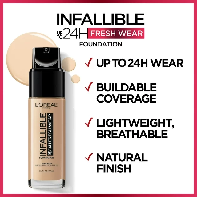 L'Oreal Paris Infallible Fresh Wear 24 Hr Liquid Foundation Makeup, 486 Toasted Almond, 1 fl oz - Image 6