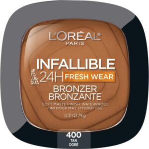 L'Oreal Paris Infallible Up to 24H Fresh Wear Bronzer, Longwear Soft Matte Finish, Waterproof & Heatproof, 400 Tan, 0.31 oz