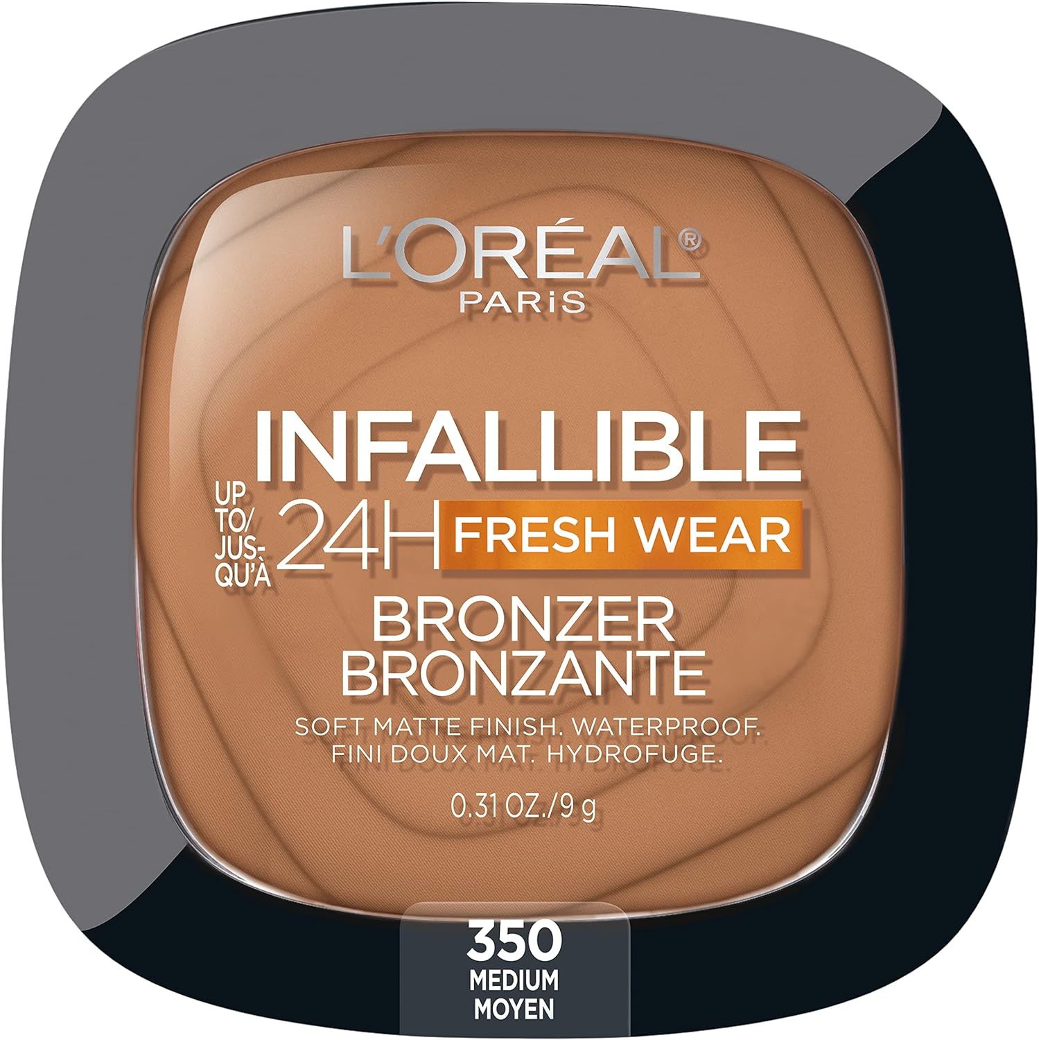 L'Oreal Paris Infallible Up to 24H Fresh Wear Bronzer, Longwear Soft Matte Finish, Waterproof & Heatproof, 350 Medium, 0.31 oz