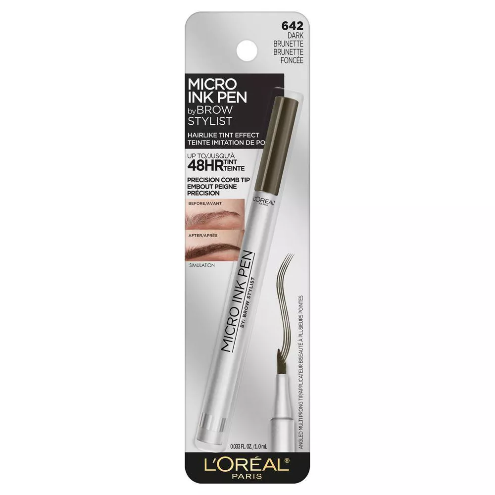 L'Oreal Paris Brow Stylist Micro Ink Pen by Brow Stylist Up to 48HR Wear - 0.033 fl oz - 642 - Dar Brunette