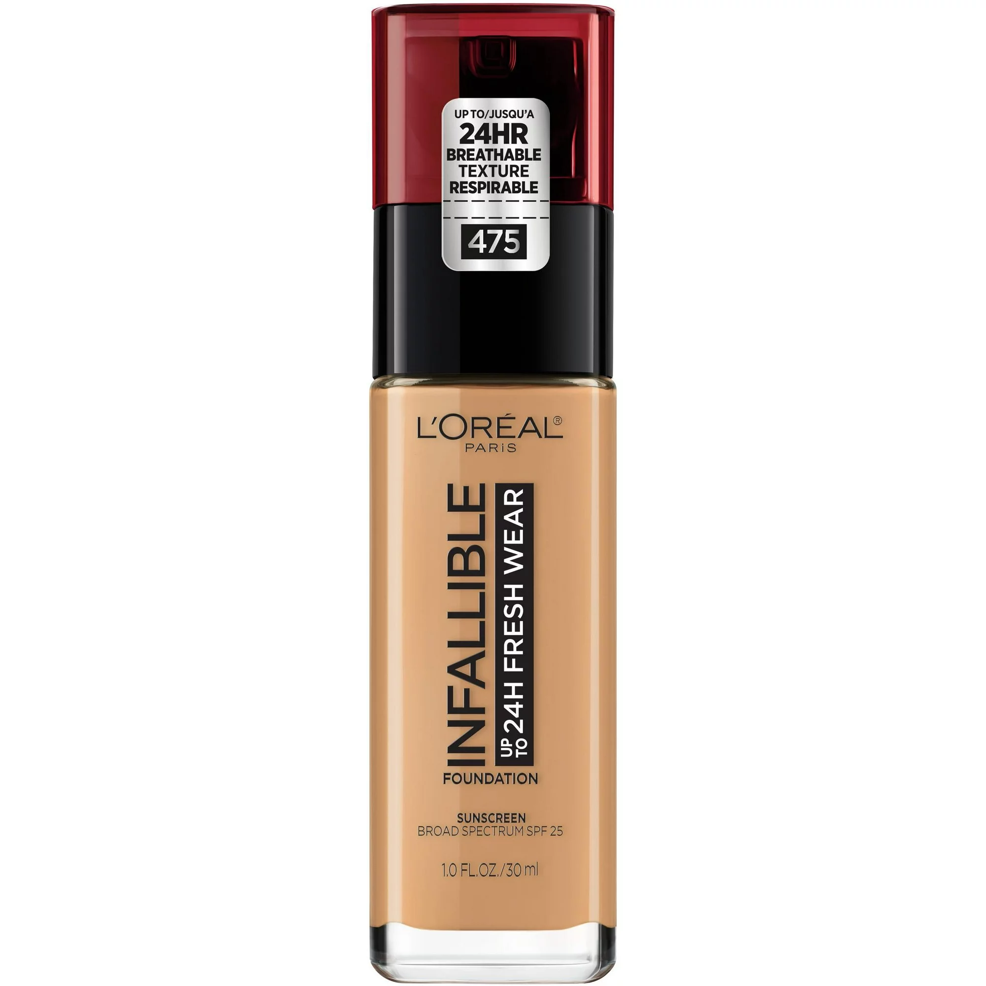 L'Oreal Paris Infallible Fresh Wear 24 Hr Liquid Foundation Makeup, 475 Sun Beige, 1