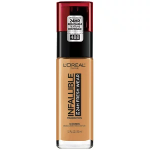L'Oreal Paris Infallible Fresh Wear 24 Hr Liquid Foundation Makeup, 488 Caramel, 1 fl oz