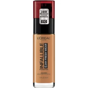 L'Oreal Paris Infallible Fresh Wear 24 Hr Liquid Foundation Makeup, 510 Hazelnut, 1 fl oz