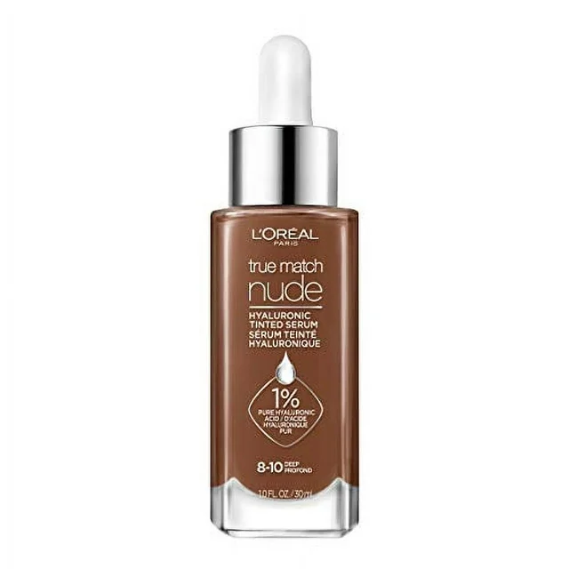 L'Oreal Paris True Match Nude Hyaluronic Tinted Serum Foundation with 1% Hyaluronic acid, Deep 8-10, 1 fl. oz.