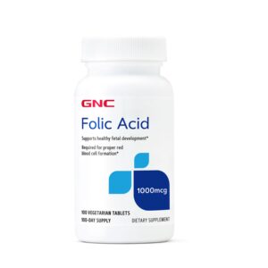 GNC Folic Acid 1000 MCG - 100 Vegetarian Tablets (100 Servings)