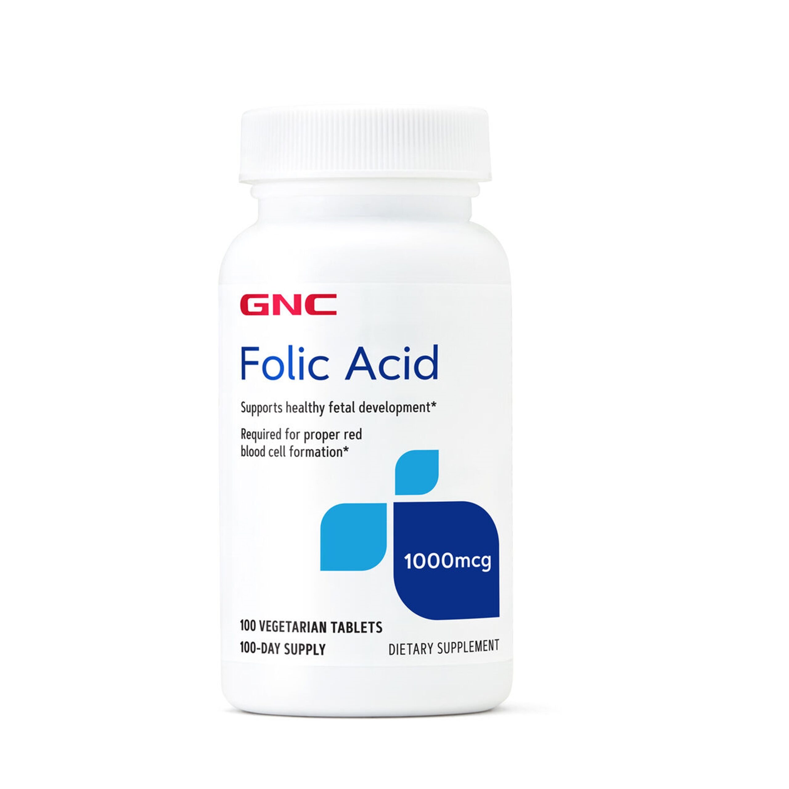 GNC Folic Acid 1000 MCG - 100 Vegetarian Tablets (100 Servings)