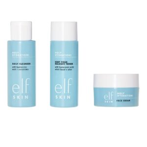 e.l.f. Skin Holy Hydration! The Essentials Mini Kit, Cleanser, Toner & Moisturizer for Hydrated & Balanced Skin, TSA-Friendly Sizes (Online Only)