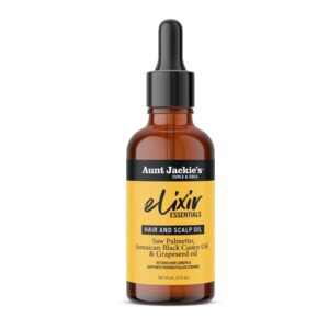 Aunt Jackie's Elixir Essentials Hair & Scalp Oil, Saw Palmetto, Jamaican Black Castor Oil & Grapeseed Oil, Nourishes, Thickens & Supports Hair Growth, 2 oz