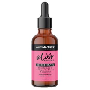 Aunt Jackie's Elixir Essentials Hair & Scalp Oil, Collagen, Tea Tree Oil & Eucalyptus, Thickens & Supports Hair Growth, 2 oz