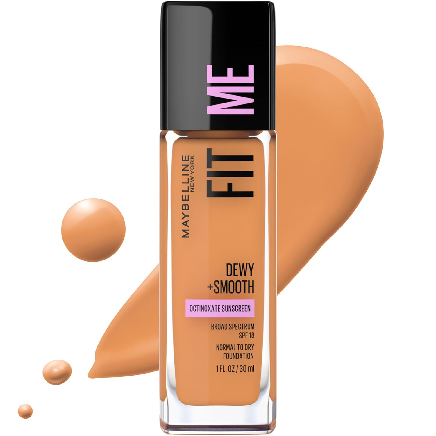 Maybelline Fit Me Dewy + Smooth Liquid Foundation Makeup, Toffee, 330