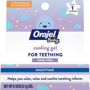 Orajel Baby Nighttime Cooling Gel for Teething, Drug-Free, 1 Pediatrician Recommended Brand for Teething, One .18oz Tube