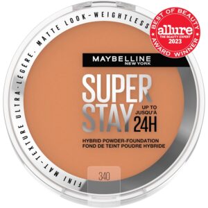 Maybelline Super Stay Up to 24HR Hybrid Powder-Foundation, Medium-to-Full Coverage Makeup, Matte Finish, 340