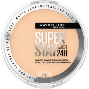 Maybelline Super Stay Up to 24HR Hybrid Powder-Foundation, Medium-to-Full Coverage Makeup, Matte Finish, 220