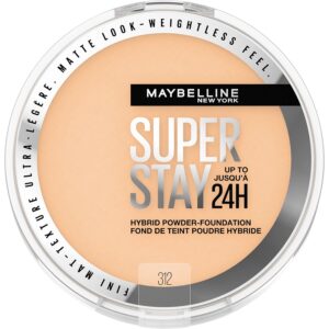 Maybelline Super Stay Up to 24HR Hybrid Powder-Foundation, Medium-to-Full Coverage Makeup, Matte Finish, 312
