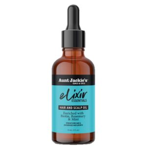 Aunt Jackie's Elixir Essentials Hair & Scalp Oil Enriched with Biotin, Rosemary & Mint, Nourishes, Thickens & Supports Hair Growth, 2 oz