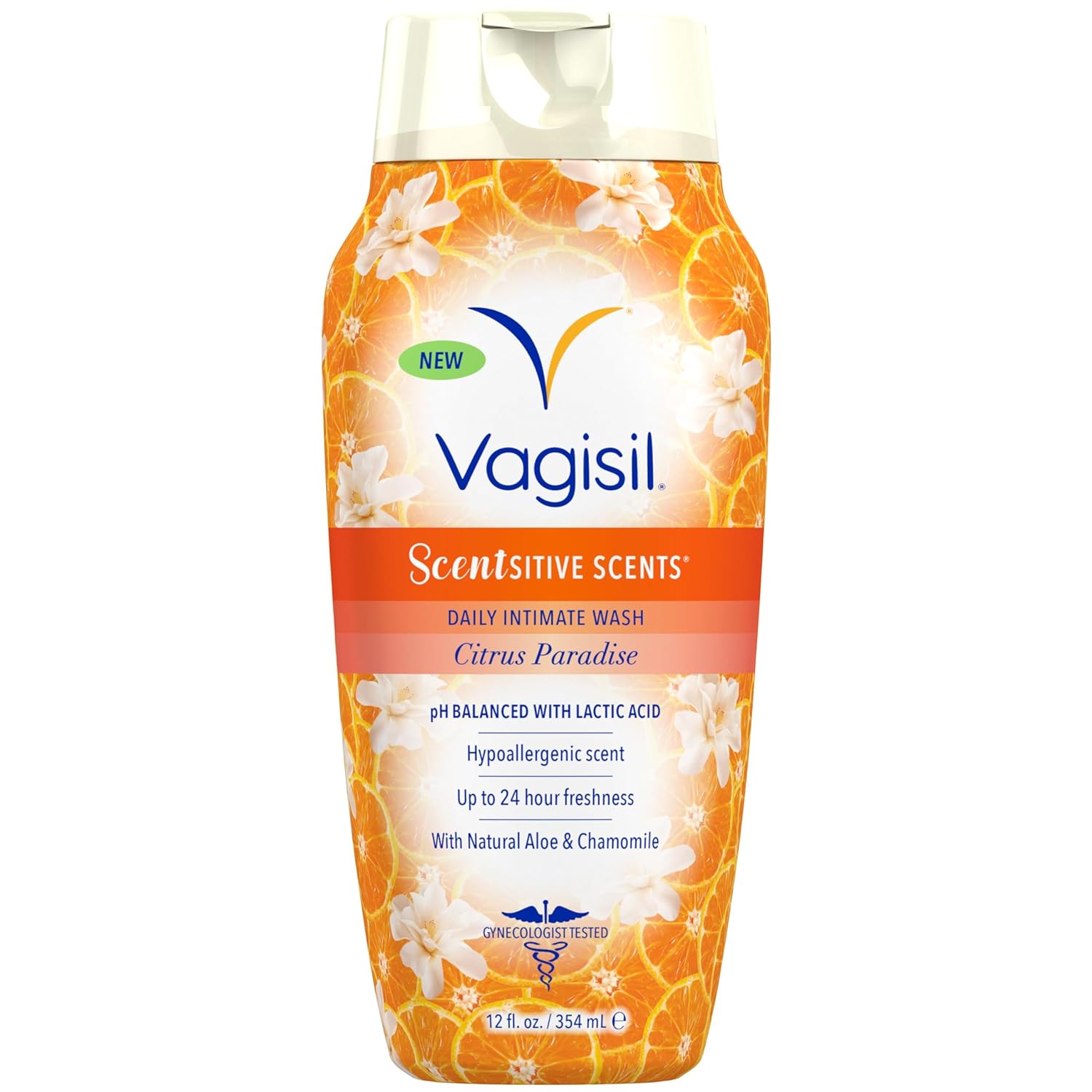 Vagisil Feminine Wash for Intimate Area Hygiene, Scentsitive Scents, pH Balanced and Gynecologist Tested, Citrus Paradise, 12 oz